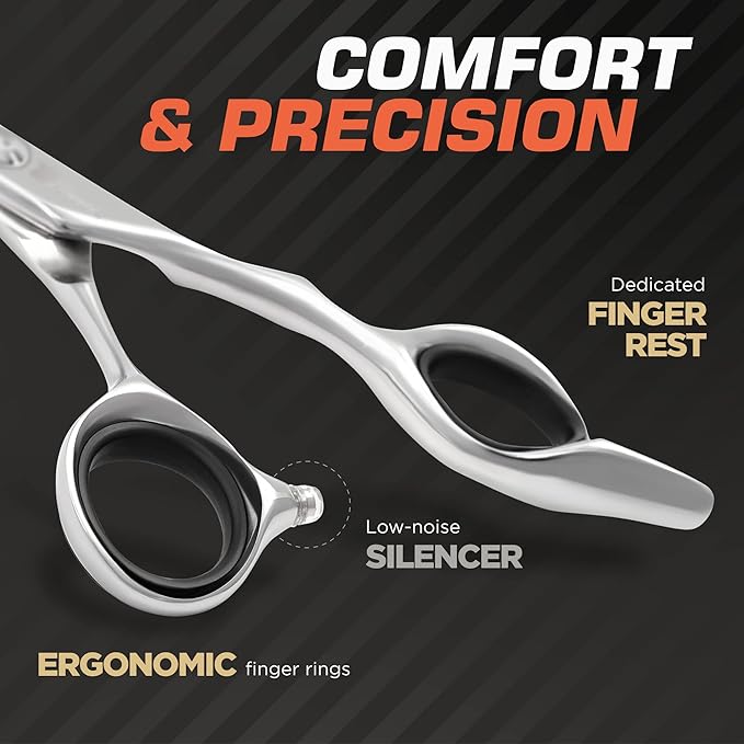 Fagaci Left Handed Professional Thinning Shears 6 Inch with Extremely Sharp Blades, 440C Steel Thinning Scissors, Durable, Smooth Motion & Fine Cut, Hair Scissors with Elegant Sheath