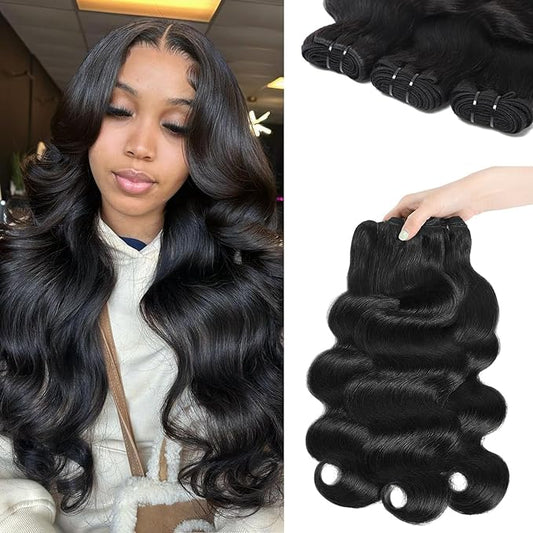 12A Human Hair Bundles 20 22 24 Inch Body Wave Bundles 100% Unprocessed Brazilian Virgin Human Hair Extensions Quick Weave Natural Black