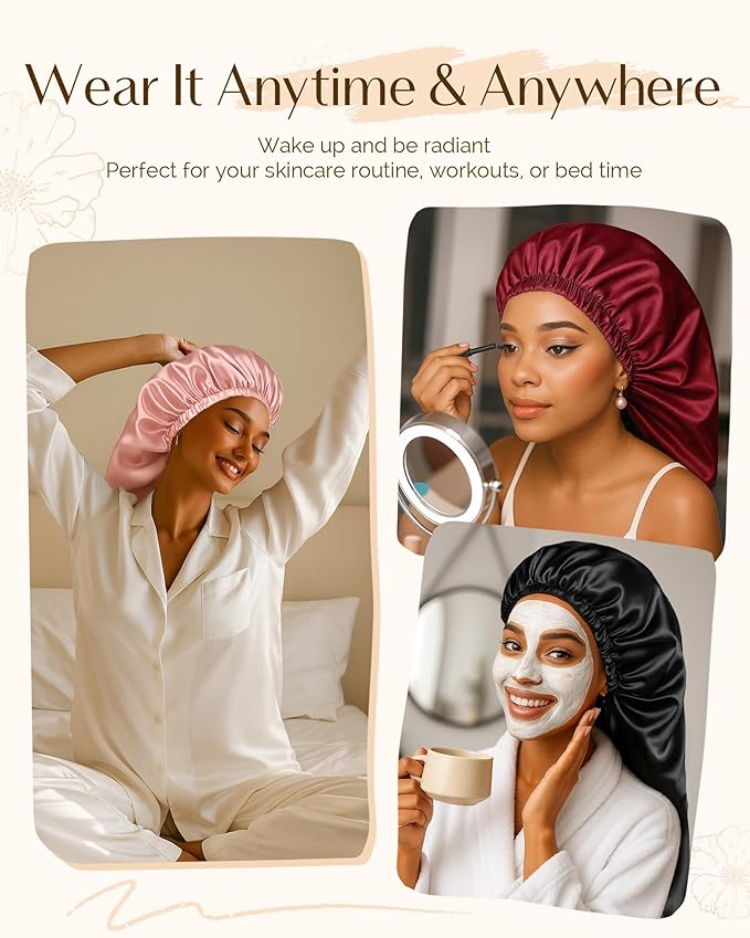 YANIBEST Long Bonnet Braid Bonnet for Sleeping Adjustable Satin Silk Bonnet for Braids Sleep Bonnet for Women Locs Wine Red