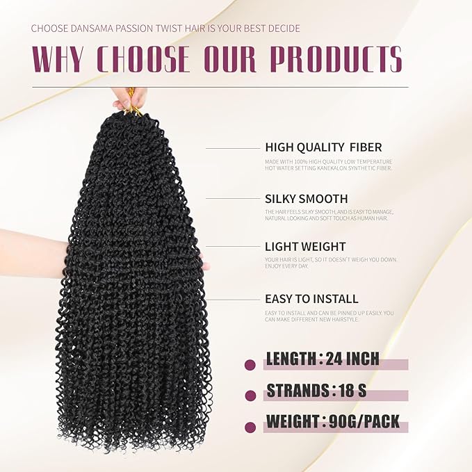 Dansama 7 Packs Passion Twist Hair Water Wave Braiding Hair for Butterfly Style Crochet Braids Bohemian Hair Extensions (24inch (Pack of 7), #2)