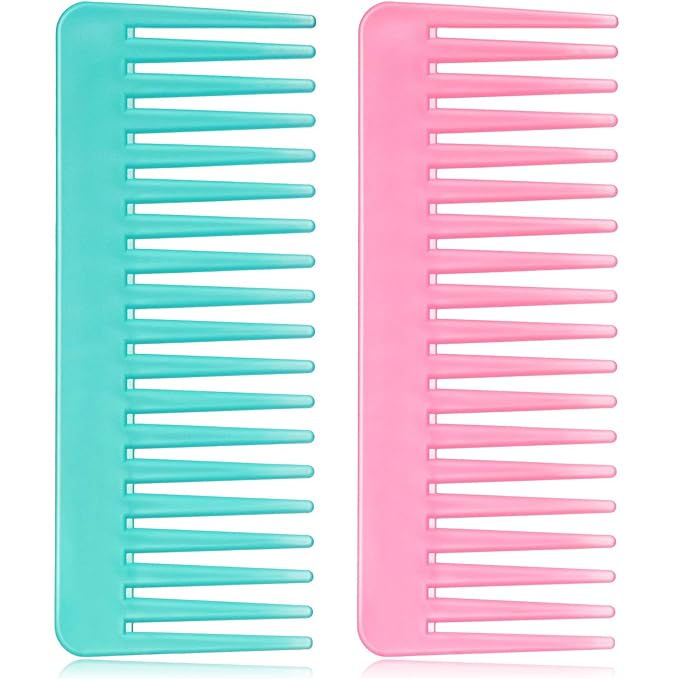 Large Hair Detangling Comb Wide Tooth Comb for Curly Hair Wet Dry Hair, No Handle Detangler Comb Styling Shampoo Comb (Cyan, Pink)