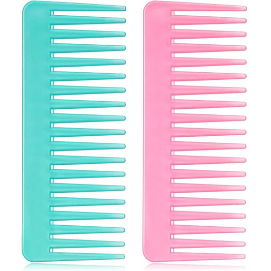 Large Hair Detangling Comb Wide Tooth Comb for Curly Hair Wet Dry Hair, No Handle Detangler Comb Styling Shampoo Comb (Cyan, Pink)