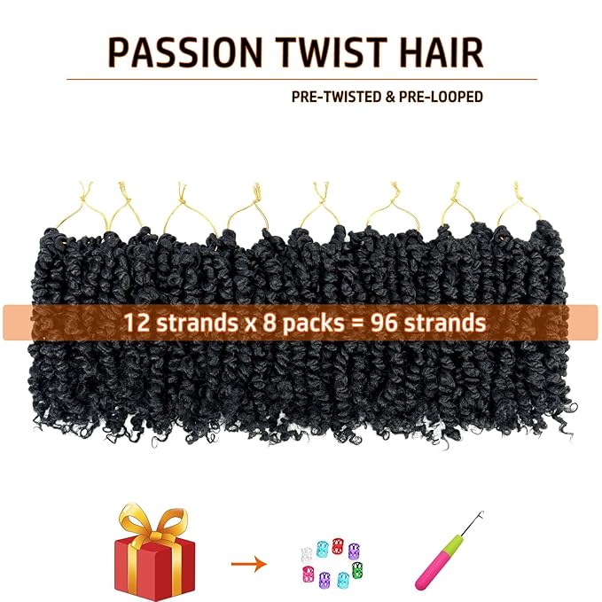 Short Passion Twist Hair 6 Inch Pre-twisted Passion Twist Crochet Hair for Women Girls Pre-looped Water Wave Crochet Braids Bohemian Curly Braiding Hairs Synthetic Hair Extensions 8 packs 1B