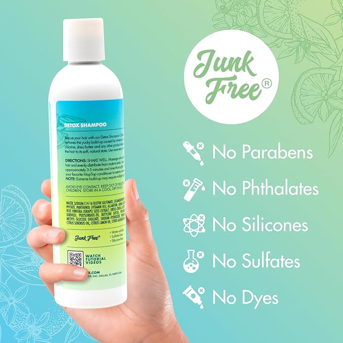 MopTop Detox Shampoo – Scalp Clarifying Shampoo for Build Up, Hard Water, Dirt & Oil, Sulfate & Paraben Free Hair Care for All Hair Types – Thin, Straight, Wavy, Curly & Coily (Citrus Medley, 8oz)