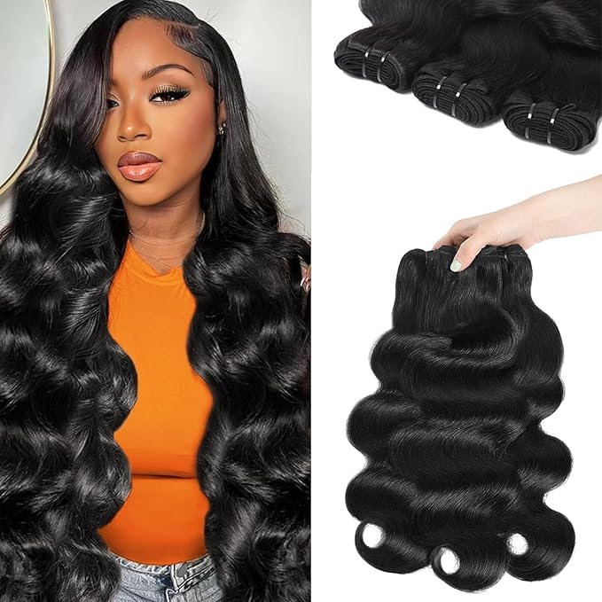 12A Human Hair Bundles 20 22 24 Inch Body Wave Bundles 100% Unprocessed Brazilian Virgin Human Hair Extensions Quick Weave Natural Black