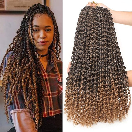 Leeven 2 Pcs Passion Twist Hair Ombre Color Water Wave Synthetic Crochet Braids for Butterfly Locs 18 Inch 36 Roots Passion Twists Crochet Braiding Hair Extension T27#
