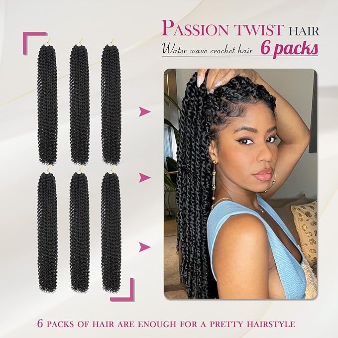 Dansama 6 Packs Passion Twist Hair Water Wave Braiding Hair for Butterfly Style Crochet Braids Bohemian Hair Extensions (24inch, #2, Economy Pack)