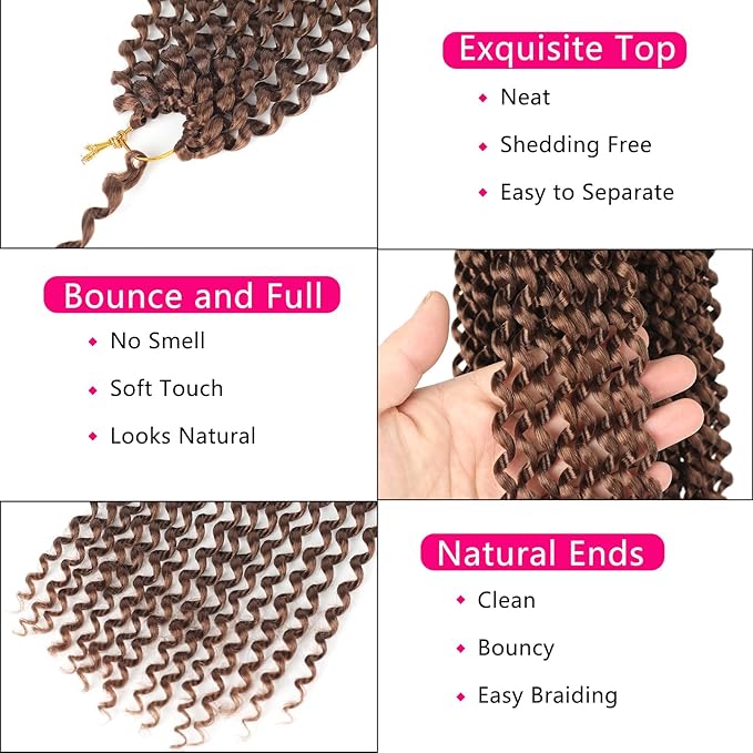 Brown Passion Twist Hair,14 Inch 7 Packs Water Wave Crochet Hair Passion Twist Braiding Hair For Wrap Passion Twist Crochet Hair/Butterfly Locs/Spring Twist Crochet Hair Braids (14in,7pcs,30#)