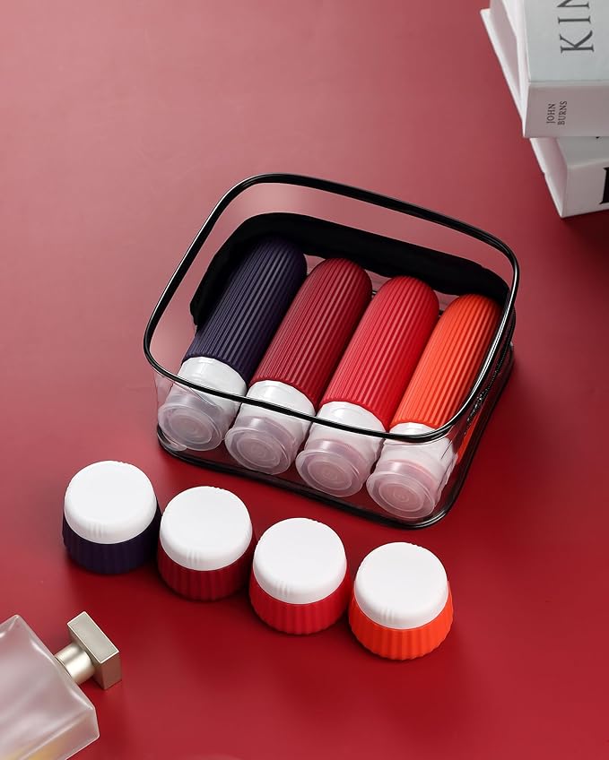 Travel Bottles for Toiletries 8 Pack, TSA Approved 3 oz Travel Containers, Clear Bag, Leak Proof Silicone Squeezable Jars