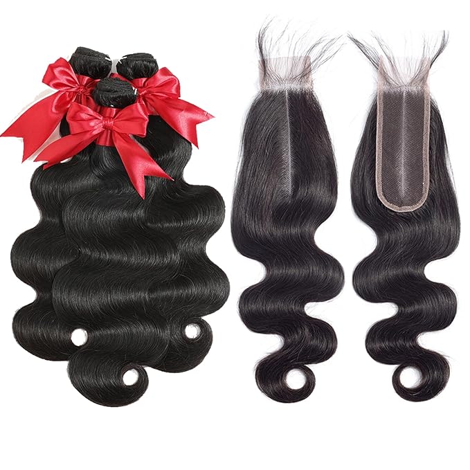 12A Body Wave Bundles with 2x6 Closure Human Hair 24 26 28+20 Inch Brazilian Virgin Body Wave Human Hair Weave 3 Bundles with 2x6 HD Lace Closure