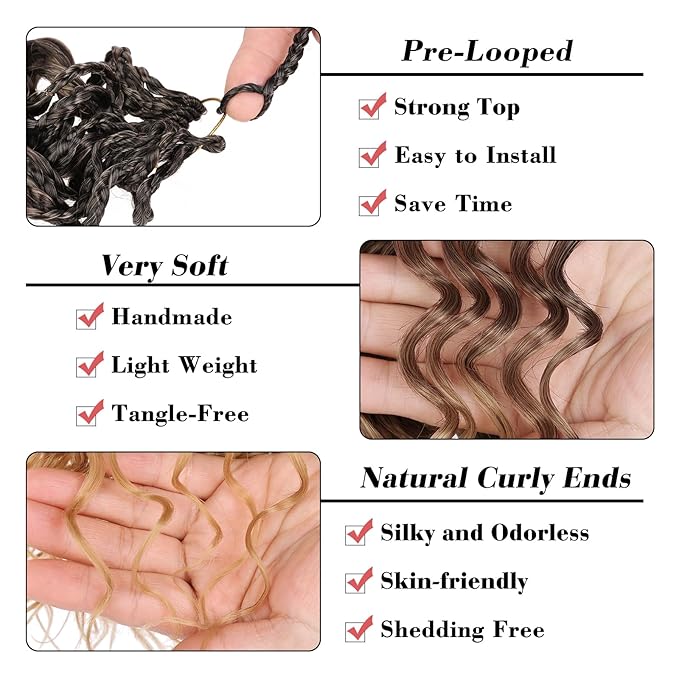 Leeven Gogo Curl Crochet Hair 14 Inch 8 Packs Ombre Brown to Honey Blonde Ocean Wave Crochet Hair Pre Looped Deep Twist Goddess Box Braids Short Curly Water Wave Synthetic Hair for Women Girl Kids