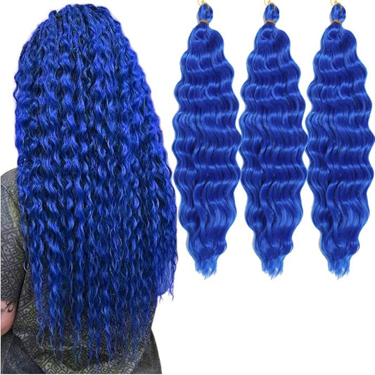 18 inch Ocean Wave Crochet Hair Deep Wave Twist Crochet Hair Extensions Curly Braiding Hair 3 packs Long Wavy Braids For Women(18 inch, Blue)