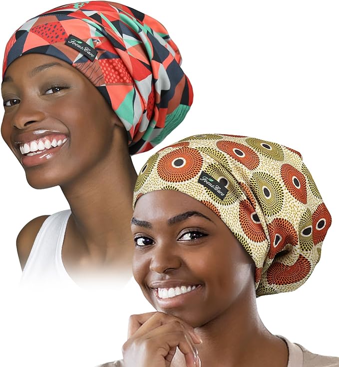 Adjustable Satin Lined Sleep Cap for Dreadlocks Curly Hair Large Head-Stay On Overnight