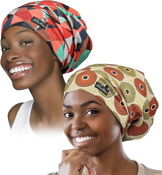 Adjustable Satin Lined Sleep Cap for Dreadlocks Curly Hair Large Head-Stay On Overnight