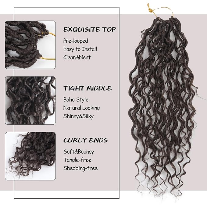 Goddess Locs Crochet Hair 18 Inch 9 Packs Synthetic Faux Locs Crochet Hair for Black Women, River Locs Hair Extensions Style Pre looped Crochet Locs with Curly Ends