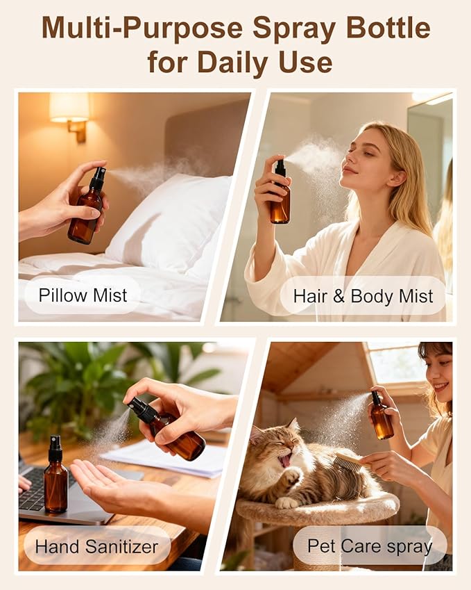 KEYWING 35 Pack Small Amber Glass Spray Bottles for Essential Oils, 4oz Empty Fine Mist Mini Spray Bottles, Refillable Containers for Hair, Travel, Plants, Cleaning, Skin Care