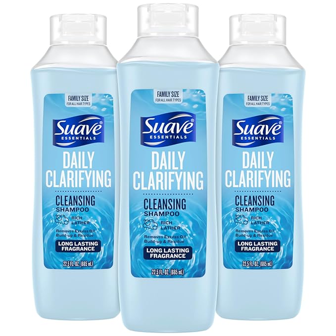 Suave Clarifying Shampoo, Family-Size 3-Pack – pH-Balanced & Hypoallergenic Daily Deep Cleansing Shampoo for Normal to Oily Hair, 22.5 Oz Ea