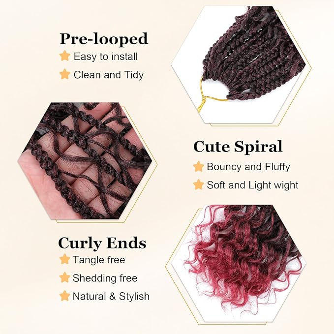 Goddess Box Braids Boho Crochet Hair, 24 Inch, 9 Packs, Pre Looped Box Braids For Black Women