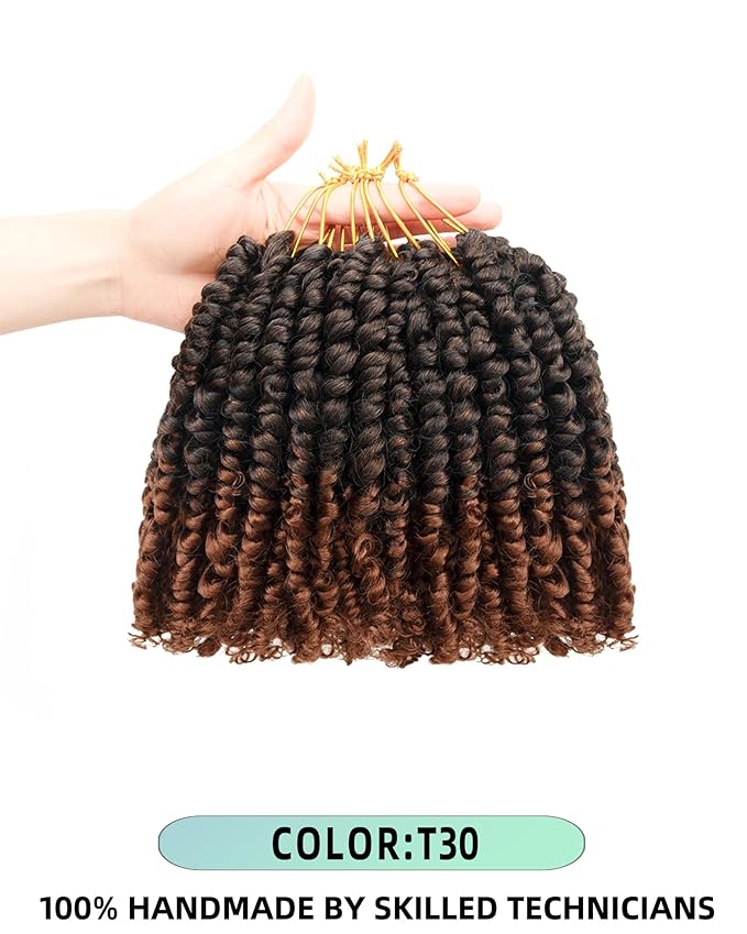Pre-Twisted Passion Twist Crochet Hair for Black Women Passion Twist Hair Pre Looped Bohemian Braids 6 Inch 8 Packs Ombre Black to Brown Short Bob Curly Crochet Braiding Hair Extensions(6"-8P T30)