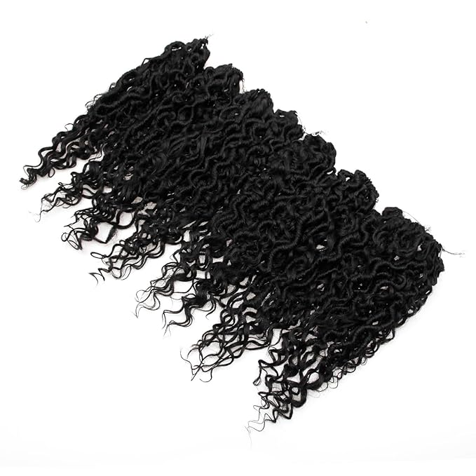 Goddess Locs Crochet Hair 12Inch Faux Locs With Curly Ends 8Packs Pre-looped Boho River Locs Hippie Bohemian Locs Crochet Hair (1B, 12inch(Pack of 8))