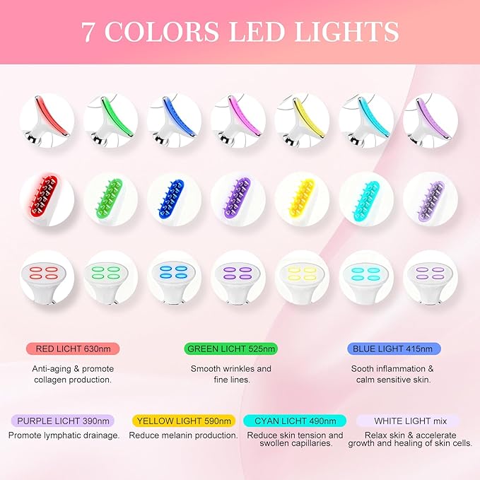 Multi-Functional-Red-Light-Therapy-for-Face and Neck-Eye-Head Massager,7 Colors Skin Rejuvenation Lifting Facial Massager for Toning,Glow Boost，Wrinkle&Dark Circle Reducer,Scalp Massager Hair Growth