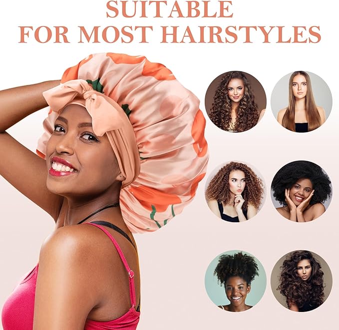 3Pcs Bonnets for Sleeping, Extra Satin Silk Bonnet for Sleeping Women with Tie Band for Curly Hair Jumbo Bonnet Braids