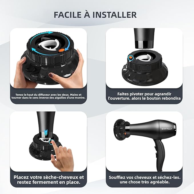 Universal Hair Diffuser for Blow Dryer - Fits All 1.4-2.4 inch Dryers, Professional Ionic Diffuser Attachment for Curly/Wavy Hair, Reduces Frizz & Enhance Curls, Lightweight, Travel-Friendly (Black)