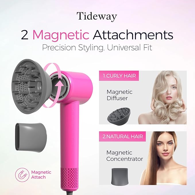 Tideway Hair Dryer, Blow Dryer with Diffuser High-Speed Plasma Ionic Low Noise for Fast Drying, Travel Hair Dryer for Women and Man, Curly/Wavy & Long/Thick Color-Treated Hair H11