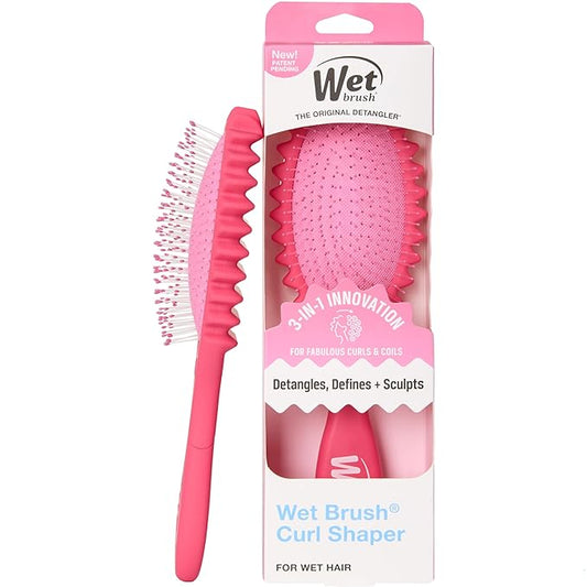 Wet Brush Curl Shaper Detangler Brush, Pink, Curl Defining for Curly and Coily Hair Types, IntelliFlex Bristles Detangle for Frizz-Free Shaping, Made for Women, Men & Kids