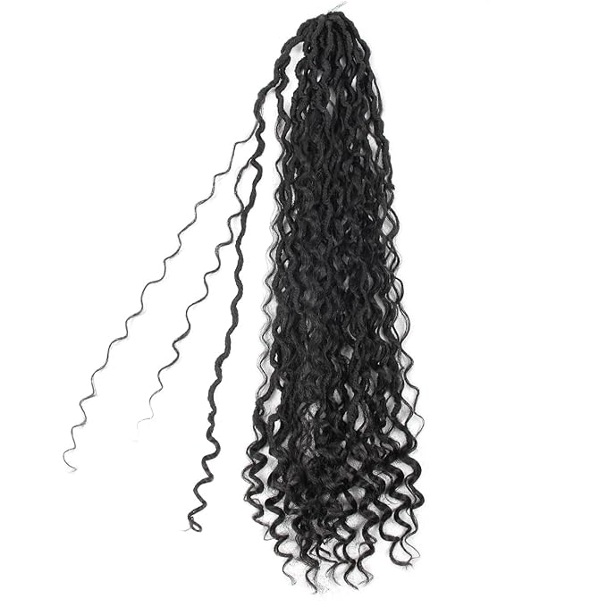 Goddess Locs Crochet Hair 26Inch 8Packs Boho Faux Locs,Crochet Loc With Curly Ends River Hippie Bohemian Loc Crochet Hair for Black Women(1B, 26inch(Pack of 8))