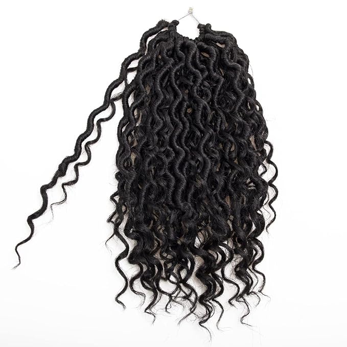 Goddess Locs Crochet Hair 12Inch Pre-looped Short River Locs Curly Faux locs Crochet Hair Hippie Locs Bohemian Locs Crochet Braids 4Packs(1B, 12inch)