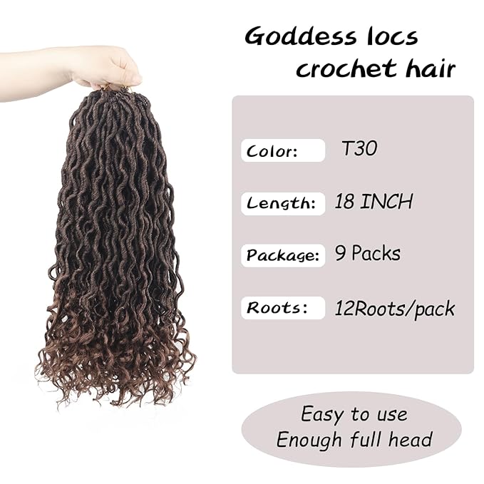 Goddess Locs Crochet Hair 18 Inch 9 Packs Faux Locs with Curly Ends,Pre looped Synthetic Crochet Hair for Black Women