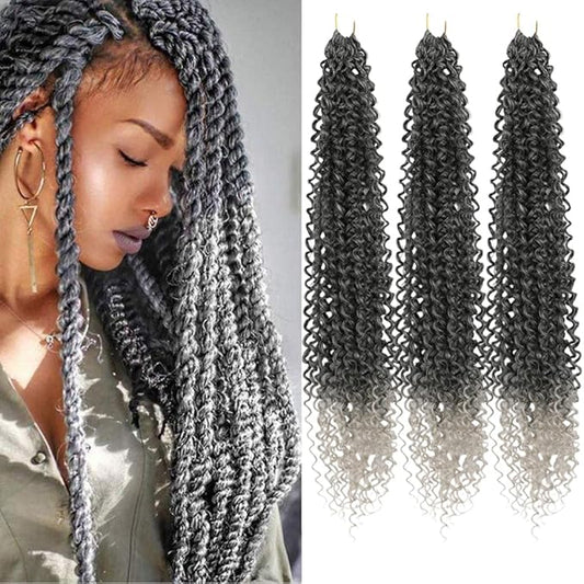 Curly Crochet Hair Extensions Black to Gray Ombre Passion Twist Braids 24Inch Long Curly Braiding Hair 3Packs Springy Crochet Braids Hair Extensions Goddess Box Braids for Black Women(24",1B Gray)