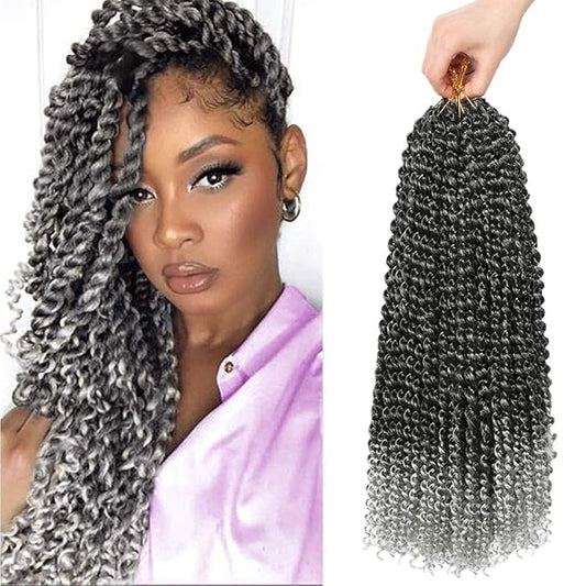 Passion Twist Hair 18 Inch Water Wave Passion Twist Crochet Hair Synthetic Braids for 6 Packs Passion Twist Crochet Braiding Hair Goddess Locs Long Bohemian Locs Hair (18 Inch, #1B/Silver)