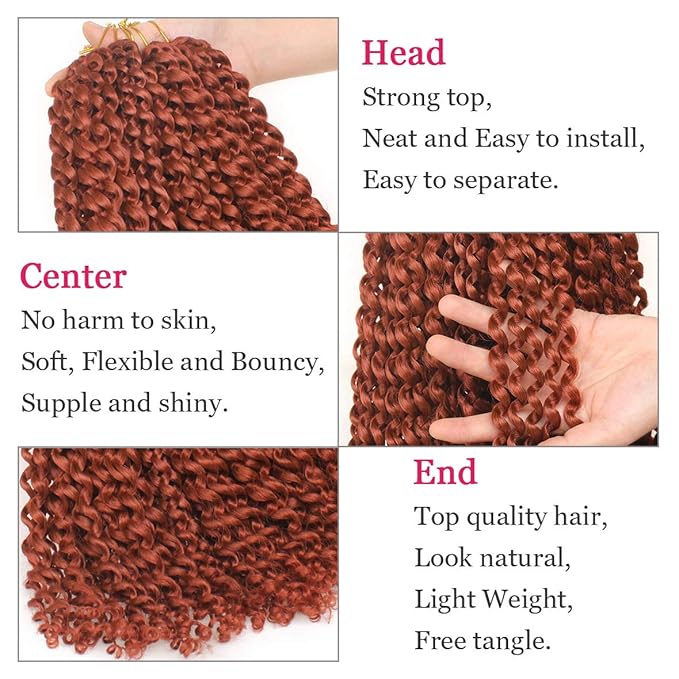 Leeven 7 Packs Copper Red Passion Twist Hair 30 Inch Water Wave Crochet Braids Hair for Distressed Butterfly Locs 350# Synthetic Hot Water Setting Passion Twists Hair Extensions