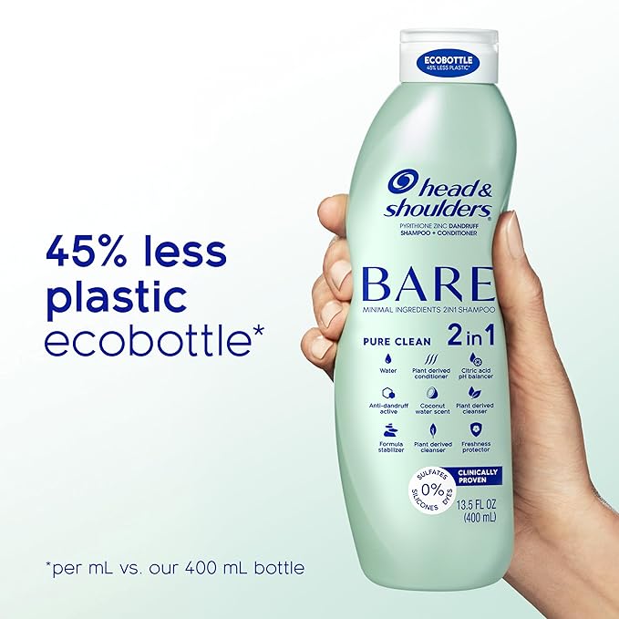 Head & Shoulders Anti-Dandruff Shampoo and Conditioner, BARE Pure Clean 2-in-1 Twin Pack, 1% Pyrithione Zinc, Scalp Care, Sulfate-Free, Silicone-Free, 13.5 fl oz Each