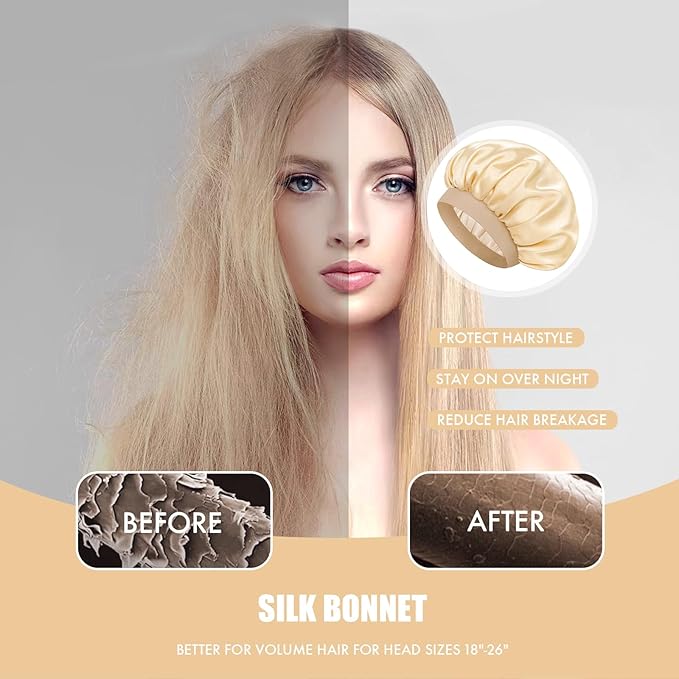 Satin Silk Bonnet for Sleeping, Double Layer Silk Sleep Cap for Men & Women, Soft Satin Lined Bonnet for Curly Hair