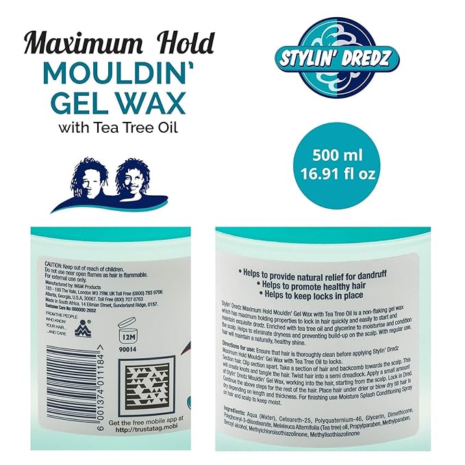 Stylin Dredz Mouldin' Gel Wax with Tea Tree Oil - Twist n Lock - Maximum hold (500 ml, Pack of 2)
