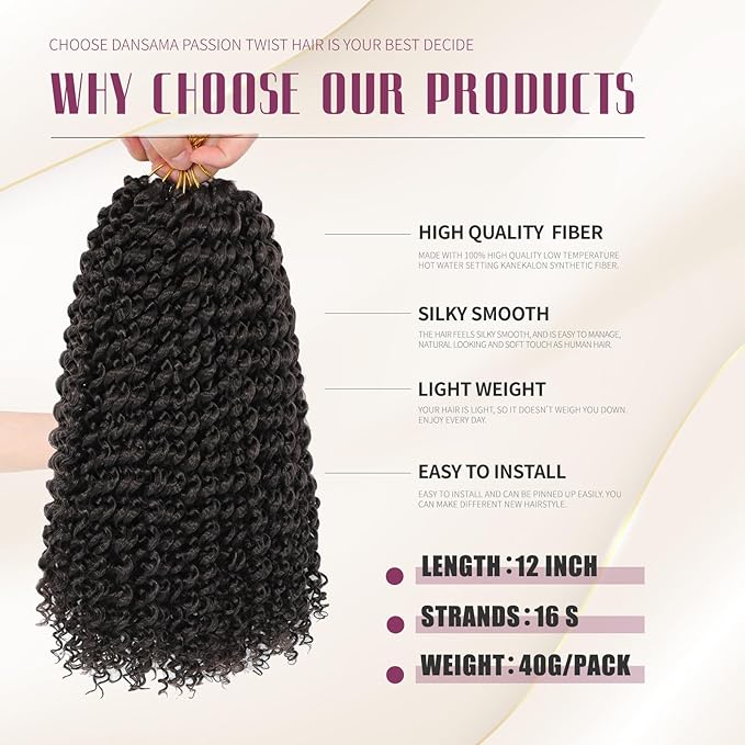 Dansama 6 Packs Passion Twist Hair Water Wave Braiding Hair for Butterfly Style Crochet Braids Bohemian Hair Extensions (12inch, #4, Economy Pack)