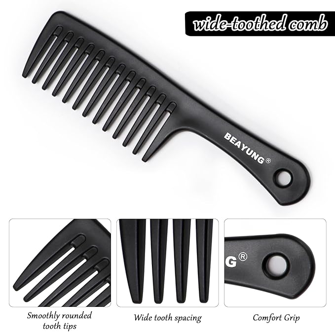 2PCS Large Wide Tooth Comb, Shower Combs, Hair comb for wet curly hair, Durable Hair Brush for Best Styling and Professional Hair Care(1Black,1White)