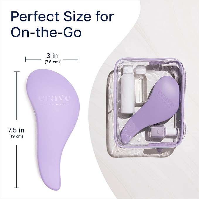 Crave Naturals Glide Thru Hair Brush - Detangler Brush for Curly, Straight, Wet or Dry Hair - Gentle Detangling Brushes for Adults, Kids, Toddlers - Hair Accessories for Women, 7.5x3 - Purple