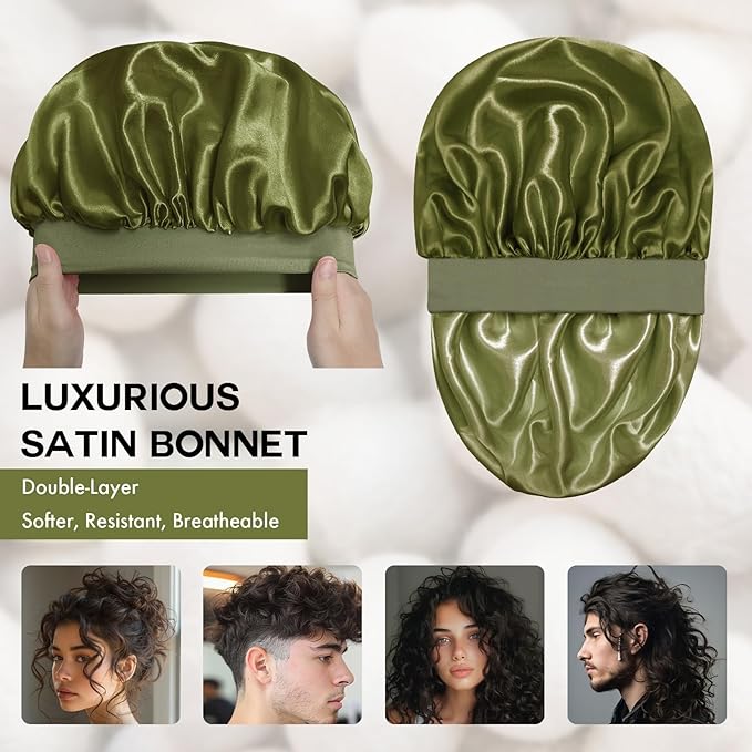 Satin Silk Bonnet for Sleeping, Double Layer Silk Sleep Cap for Men & Women, Soft Satin Lined Bonnet for Curly Hair