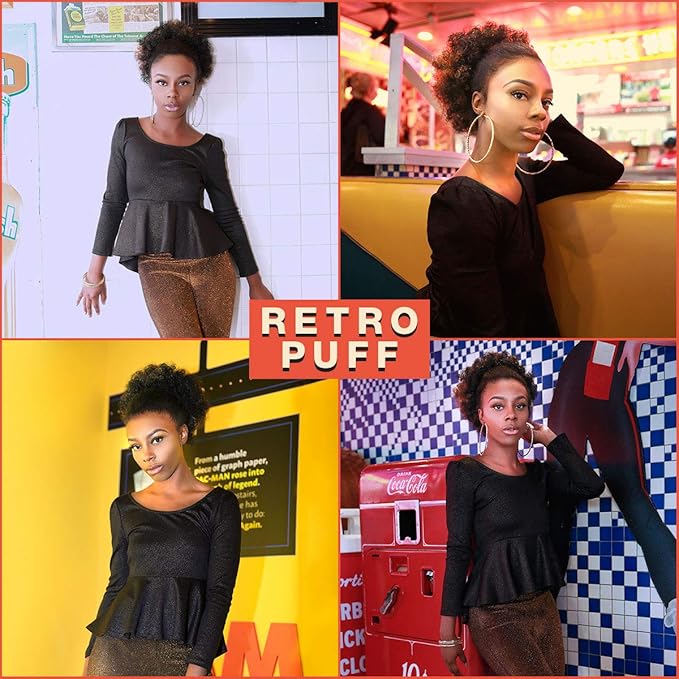 GLAM21USA Afro Puff Drawstring Ponytail Retro Kinky Curly Ponytail Wig Clip in Bun Hair Piece for Black Women Synthetic Hair Extension (MEDIUM, 4 (Medium Dark Brown))