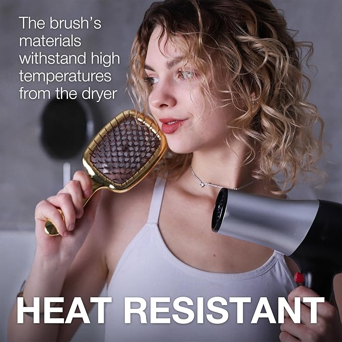 Janeke Superbrush Detangling Brush for Soft Smoothing Hair Brushing with Anti-Static Bristles - Vented Wet Hair Brush for Blow Drying Use - Perfect for Curly, Thick, Wavy, Fine Hair Types (Gold)