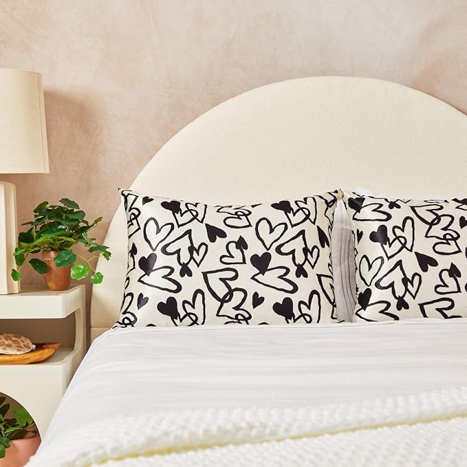 Kitsch Satin Pillowcase with Zipper for Hair & Skin, Softer Than Silk Pillow Cases Queen, Wrinkle-Free, Smooth and Cooling Satin Pillow Covers, Standard Size 19"x26" - Heart