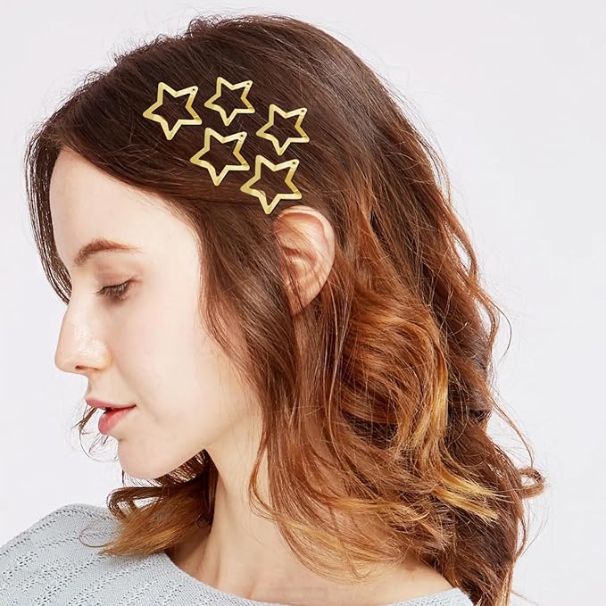 Star Hair Clips 2000s Y2K Snap Hair Barrettes Non Slip Star Hair Accessories Gold Metal Hair Clips for Girls Women -30 PCS 1.18", 1.57"