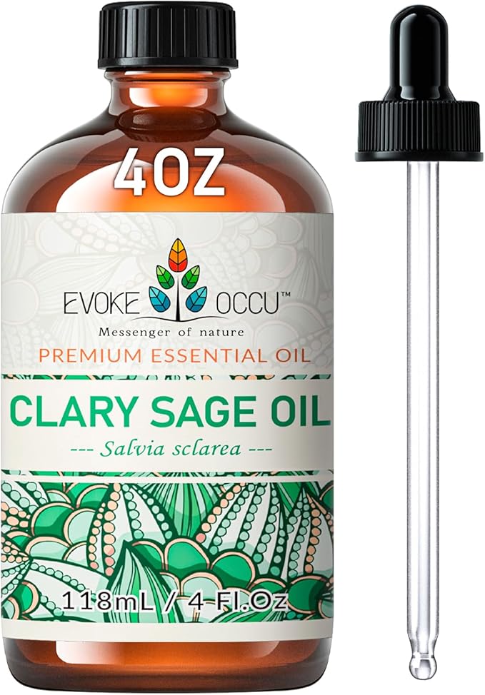 EVOKE OCCU Clary Sage Oil Essential Oil for Relaxation, Moisturize Skin, Air Freshening, Add to Spray and Diffuser - 4 FL Oz