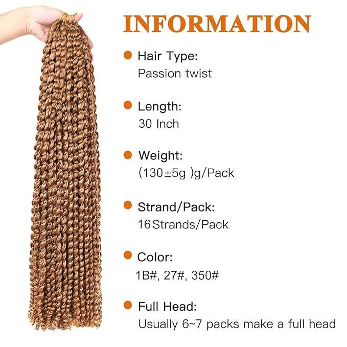ZRQ 30 Inch 7 Packs/Lot Long Water Wave Passion Twist Crochet Hair Bohemian Spring Twist Hair Synthetic Passion Twists Hair for Butterfly Locs Hair Extensions #27
