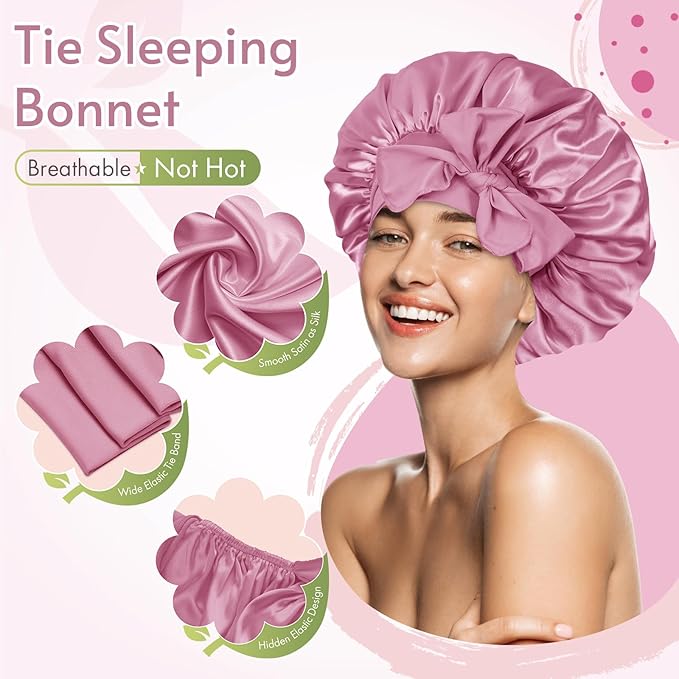 Bonnet Queen Silk Bonnet Satin Bonnet with Tie Band Hair Bonnet for Sleeping Night Sleep Hat for Women