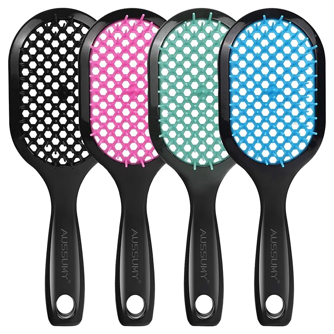 4 Pack Vented Detangling Hair Brush - Detangler Hairbrush with Soft Bristles for Effortless Tangle Free - Ideal for Wet Dry or Curly Damaged Hair for Women Men Kids